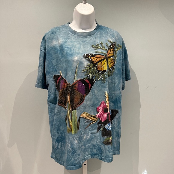 The Mountain Tops - Vintage The Mountain Blue Marbled Carl Brenders Butterfly Tee | Size Large